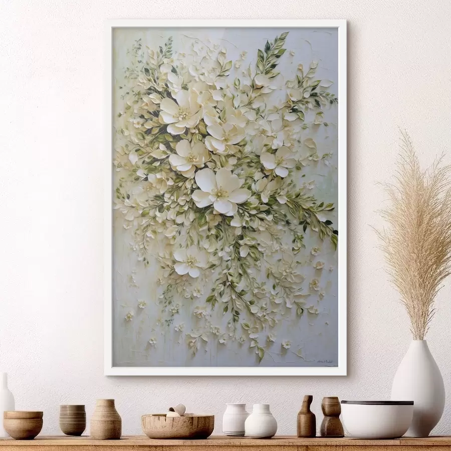 fotószőnyeg Nagy kompozíció krémes virágokból és levelekből f47267