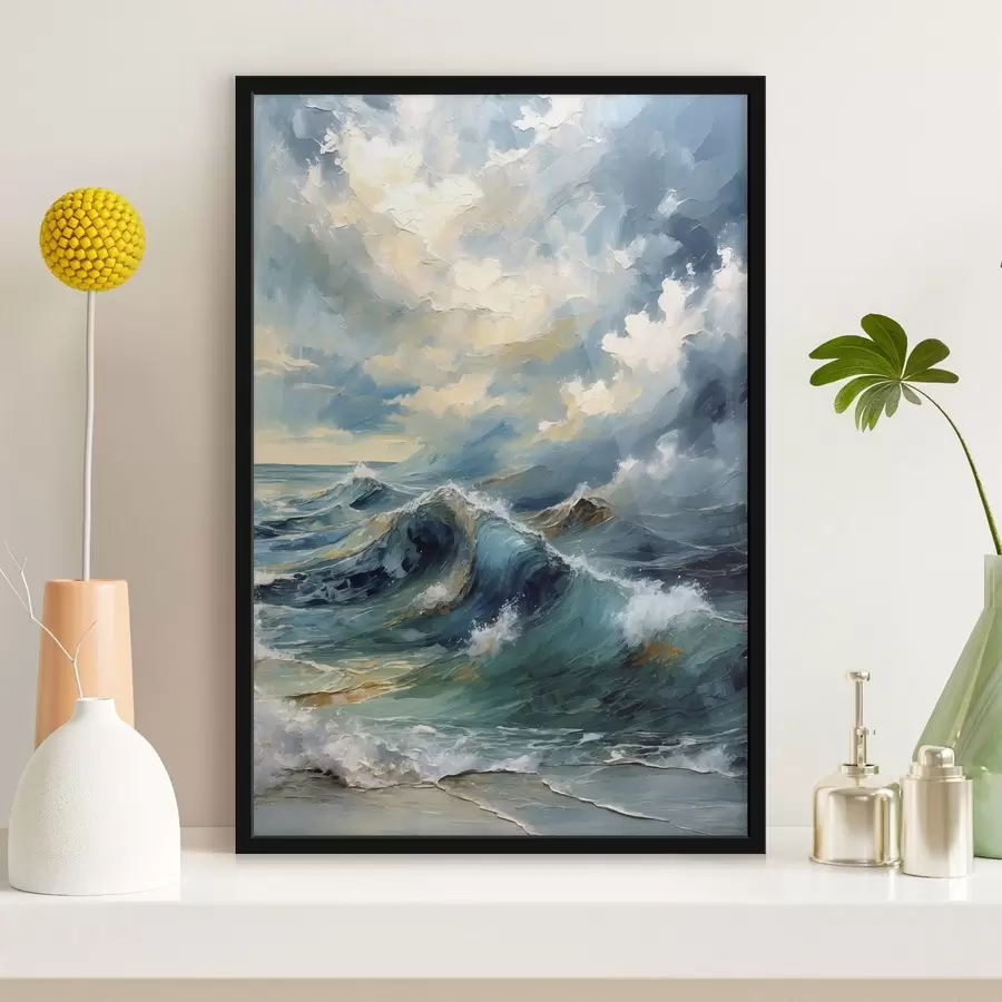 fotószőnyeg Tengeri hullámok fényes, felhős ég alatt f47275