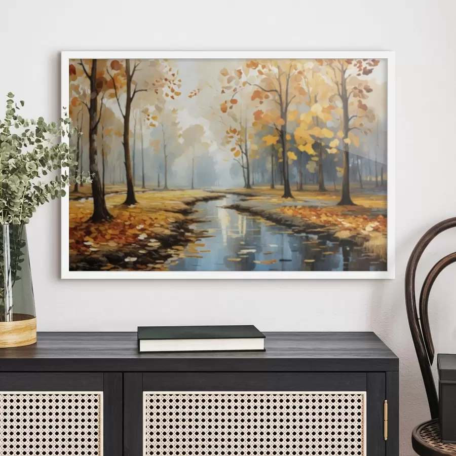 fotószőnyeg Őszi erdő patakkal és sárga levelekkel f47278