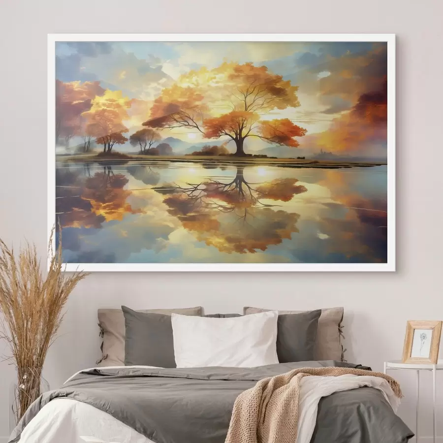 fotószőnyeg Élénk fák tükröződnek a vízben f47287