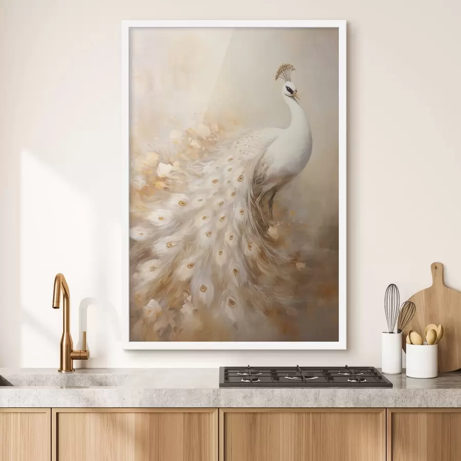 fotószőnyeg Könnyű madár hosszú farokkal, légies színekben f47309