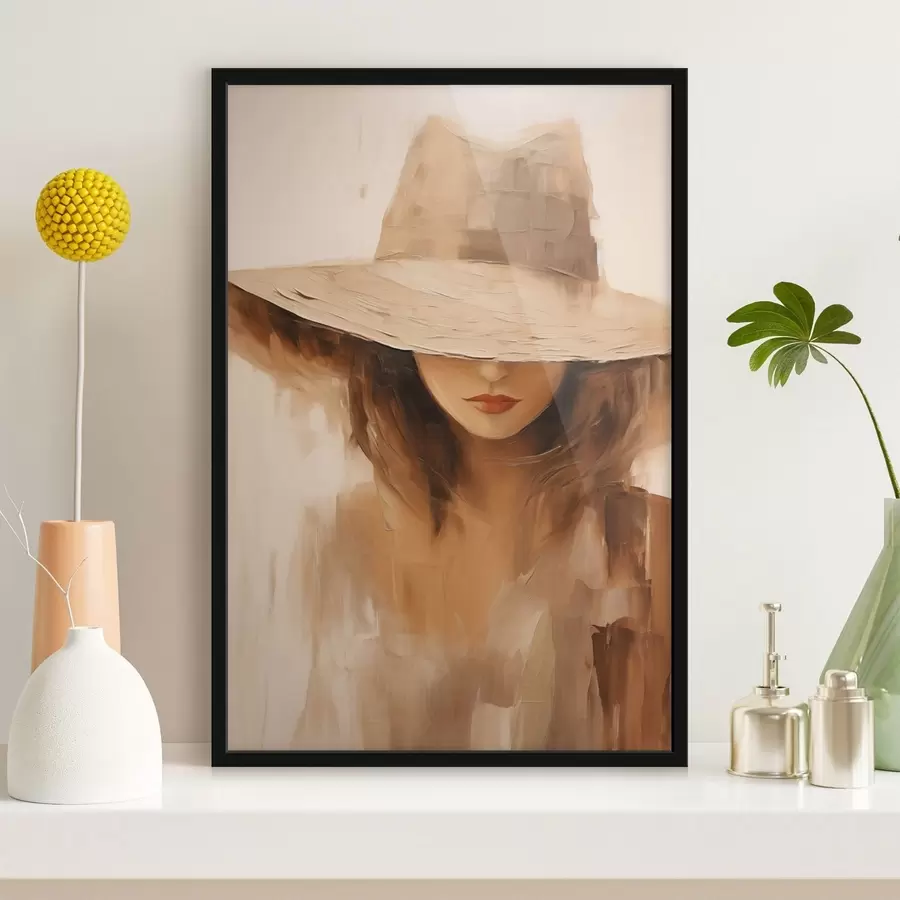 fotószőnyeg Kalapos nő meleg, absztrakt ecsetvonásokkal f47312