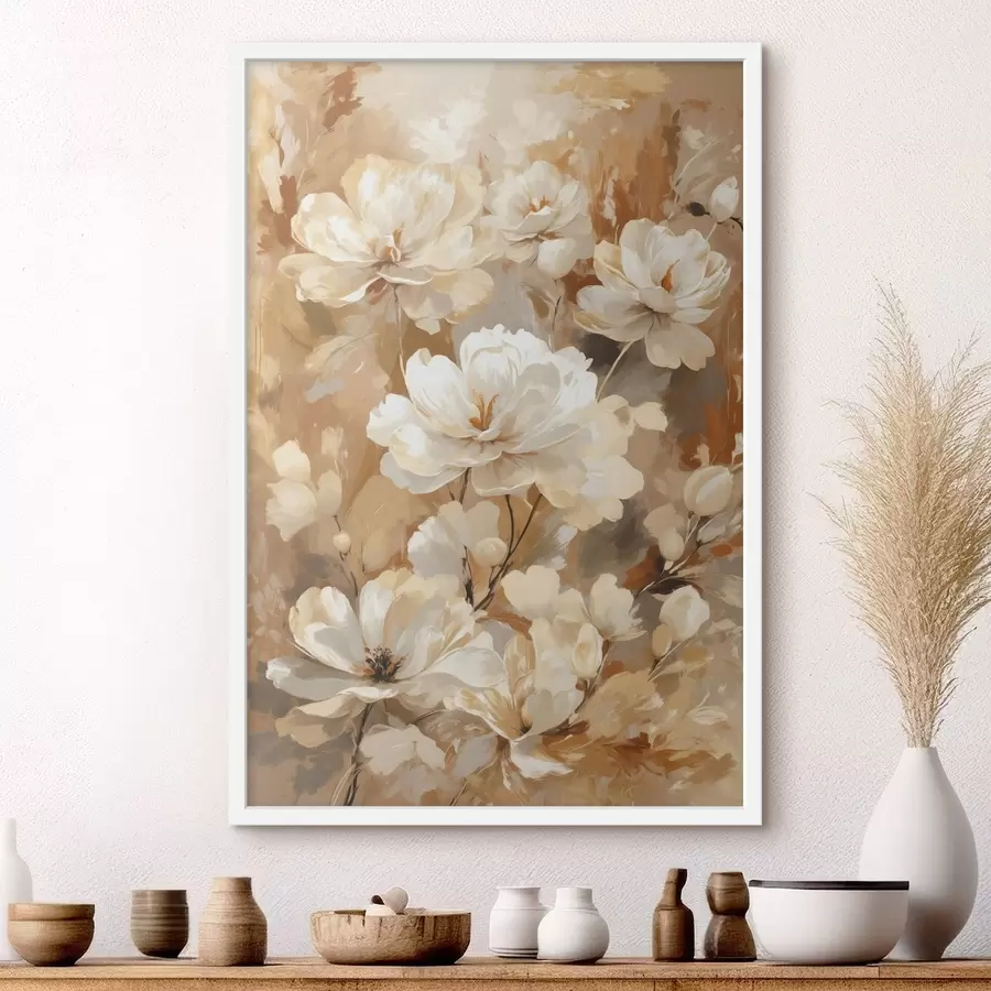 fotószőnyeg Széles ecsetvonásokkal festett nagy, világos virágok f47761