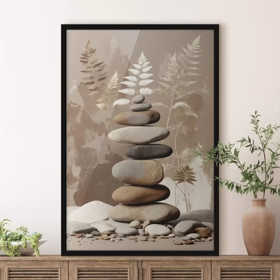 fotószőnyeg Sima kövek halmaza botanikai háttérrel f47764