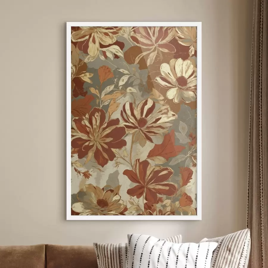 fotószőnyeg Virágmintás, meleg rozsda- és krémárnyalatokban f47770