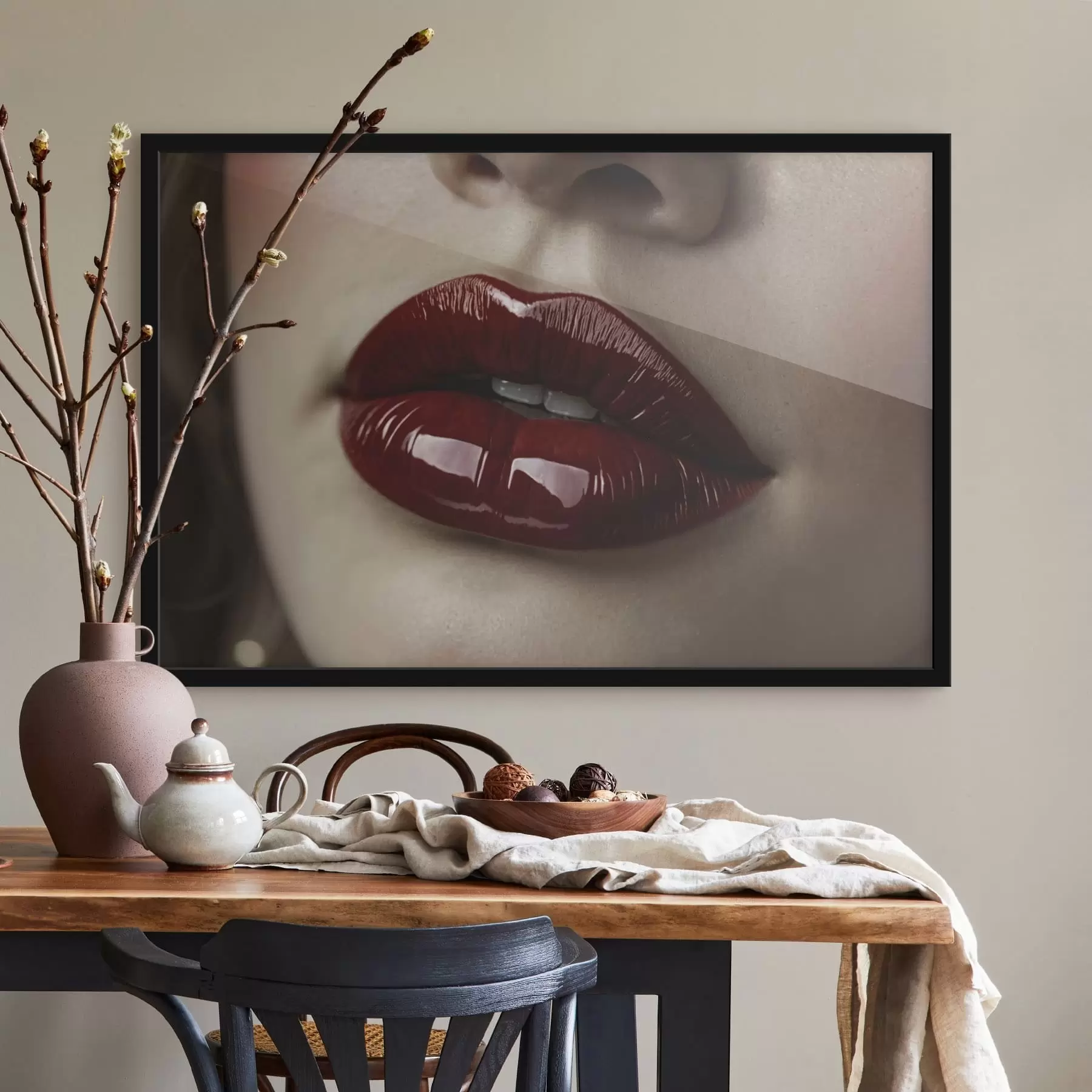 fotószőnyeg Nagyon közeli felvétel fényes vörös ajkakról f47772