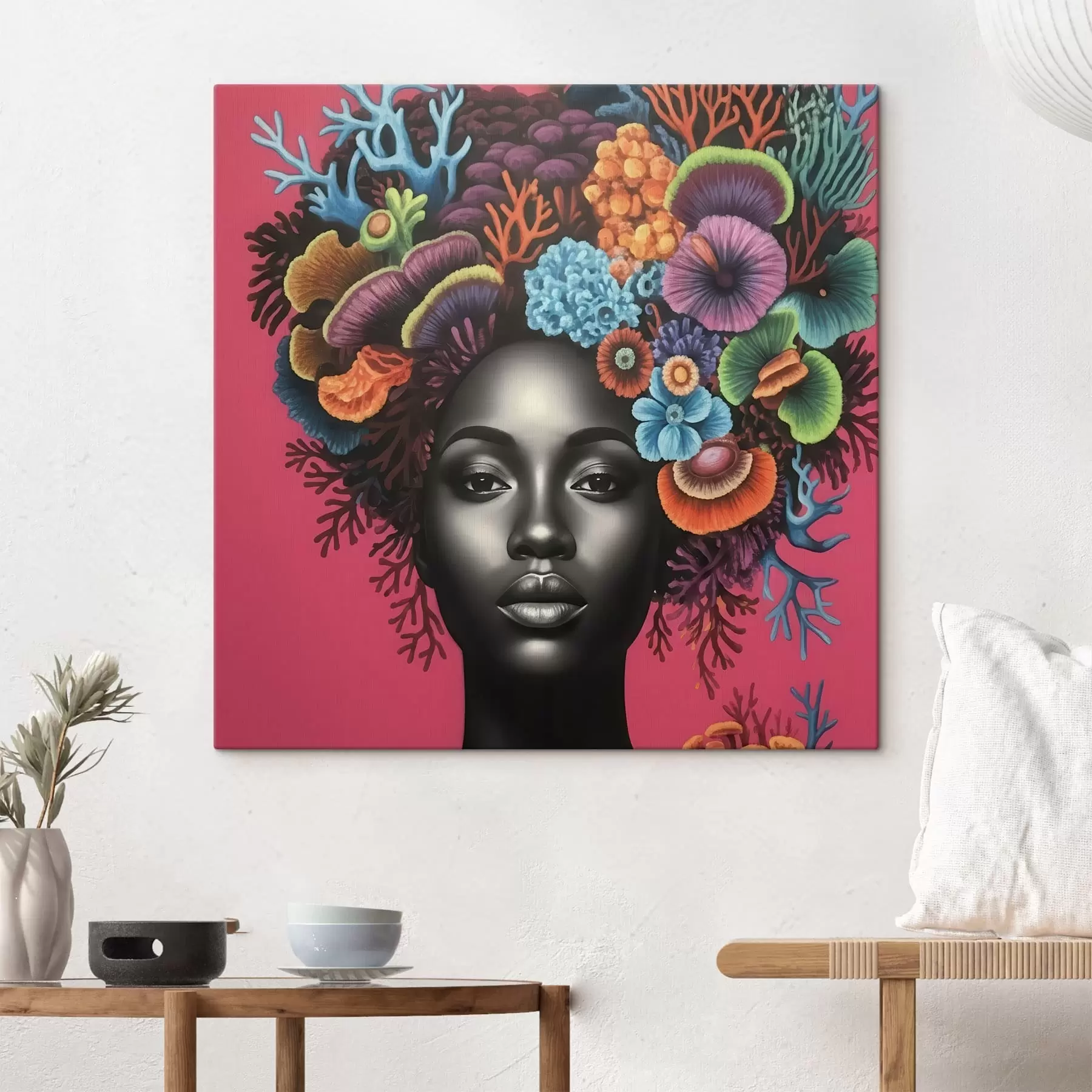 fotótapéta Pszichedelikus portré egy gombákkal körülvett nőről s47786