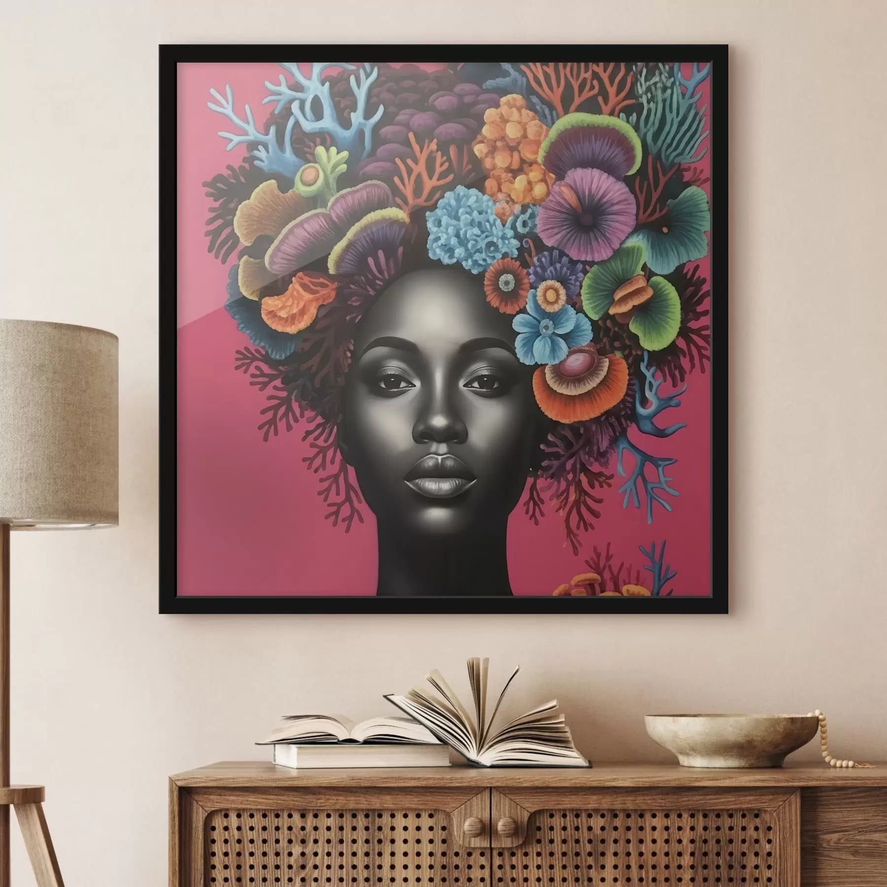 fotószőnyeg Pszichedelikus portré egy gombákkal körülvett nőről f47786