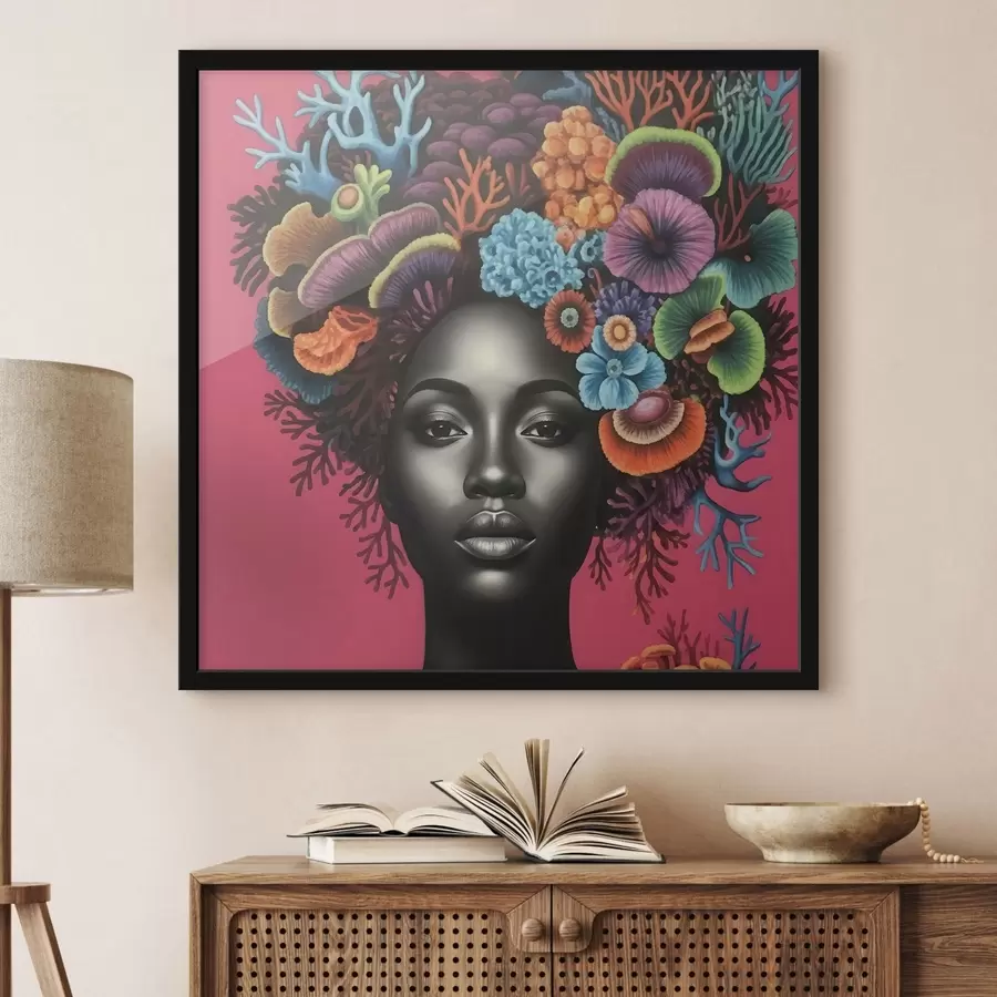 fotószőnyeg Pszichedelikus portré egy gombákkal körülvett nőről f47786