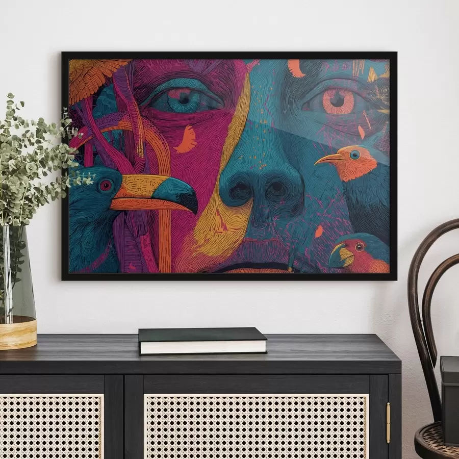 fotószőnyeg Pszichedelikus portré madarakkal f47789