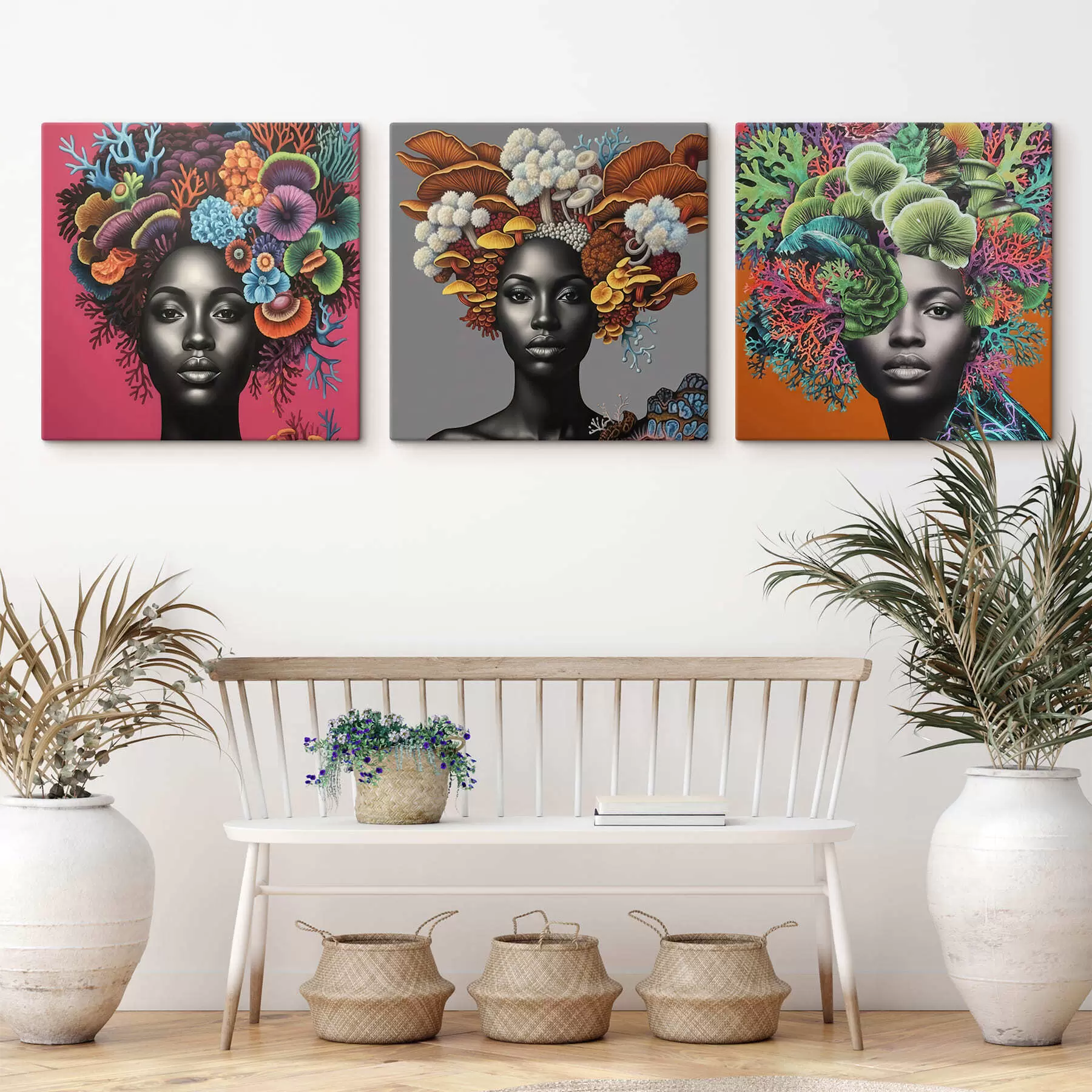 fotótapéta Pszichedelikus portré egy gombákkal körülvett nőről m01308