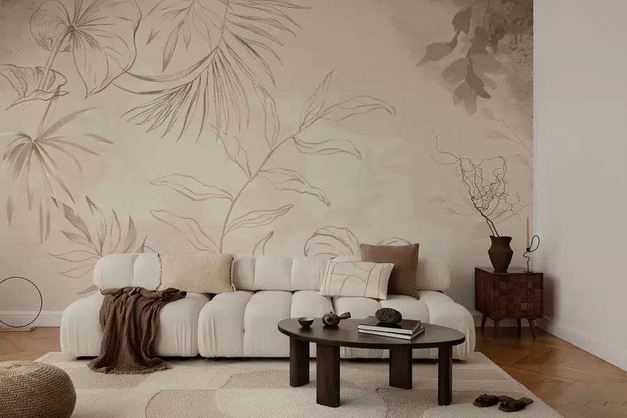 fotószőnyeg Lineáris növények texturált bézs háttérrel w05128