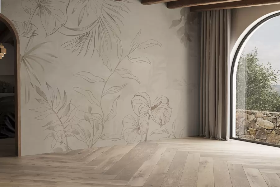 fotószőnyeg Lineáris növények texturált bézs háttérrel w05128