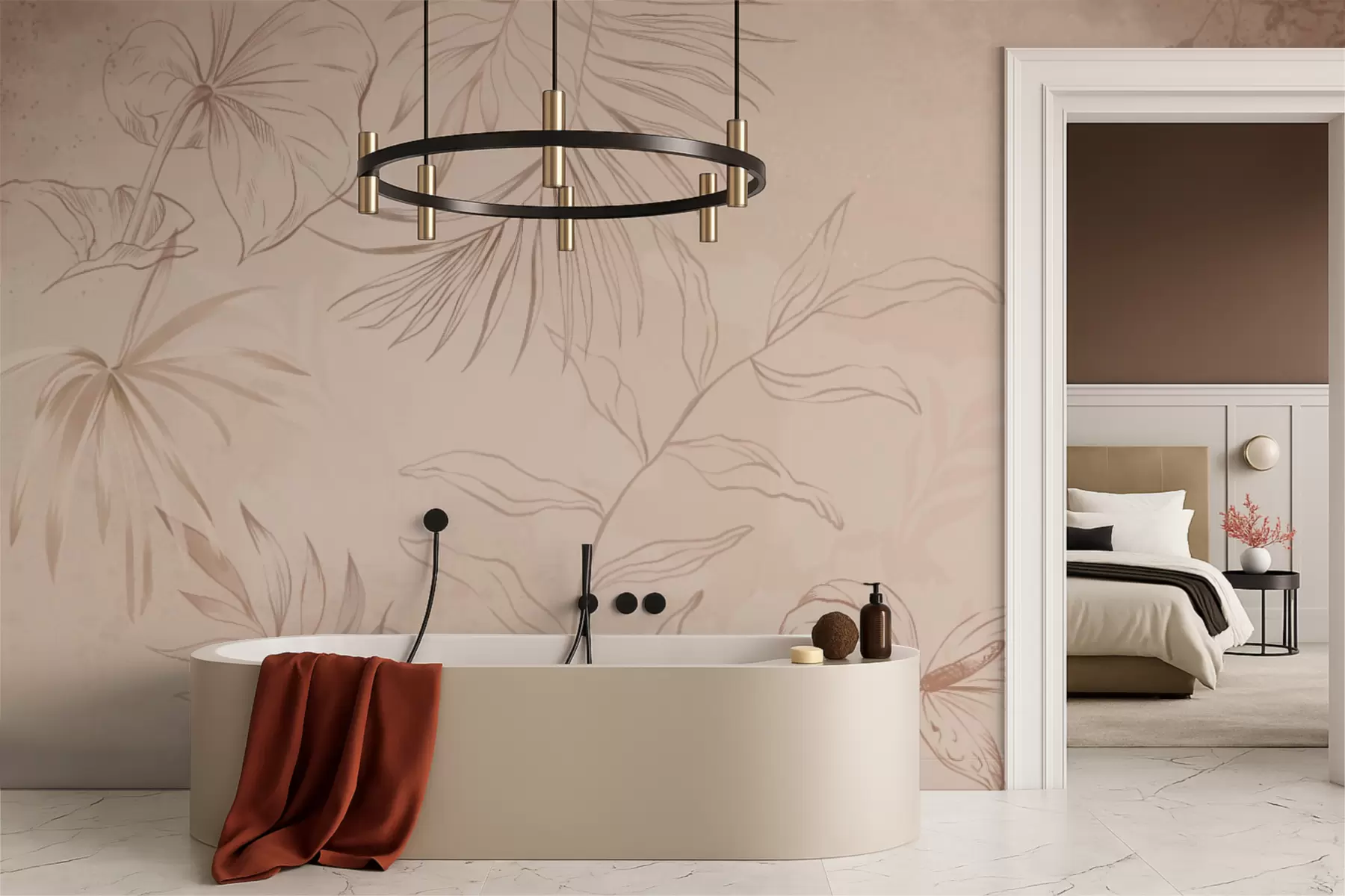 fotószőnyeg Lineáris növények texturált bézs háttérrel w05128