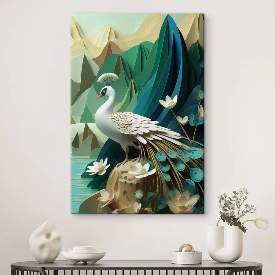 fotótapéta Páva zöld háttér előtt s47901