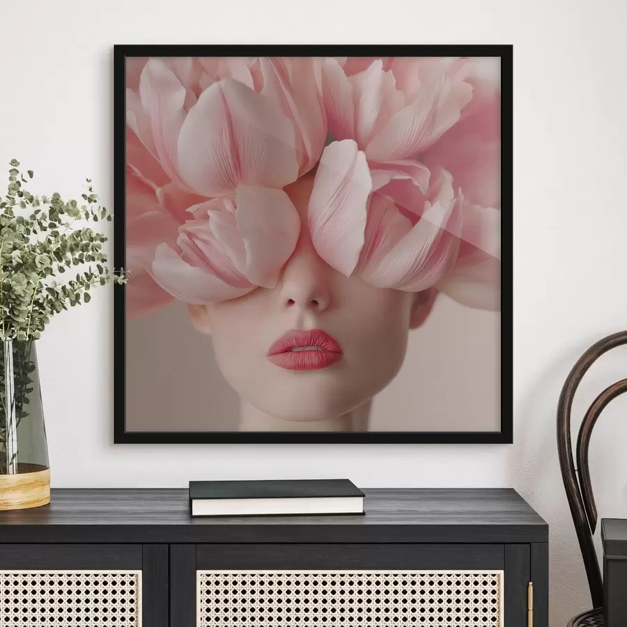 fotószőnyeg Női portré rózsaszín szirmokkal f47920