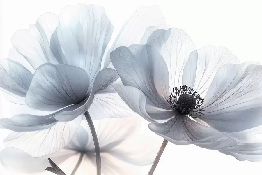 fotószőnyeg Áttetsző kékesfehér virágok világos háttér előtt w09720