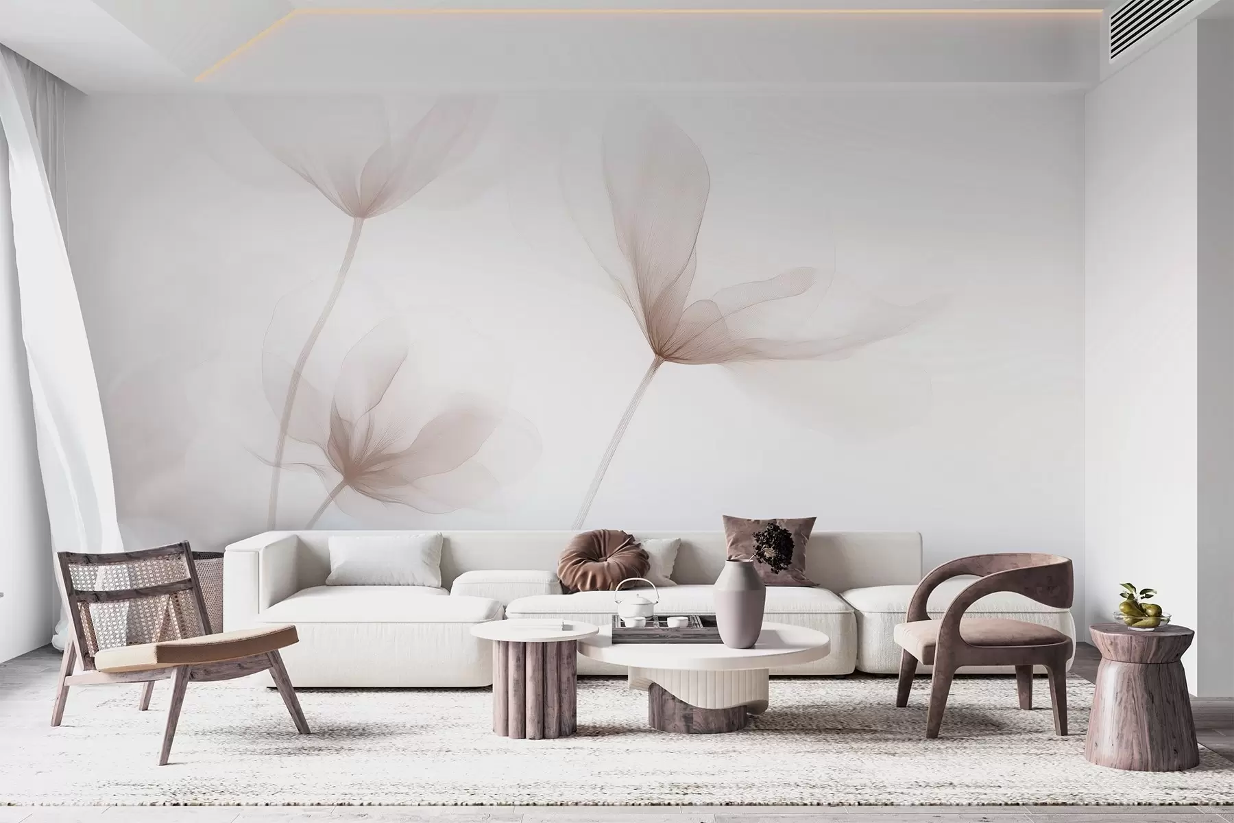 fotószőnyeg Légies bézs virágok minimalista, könnyed stílusban w09734