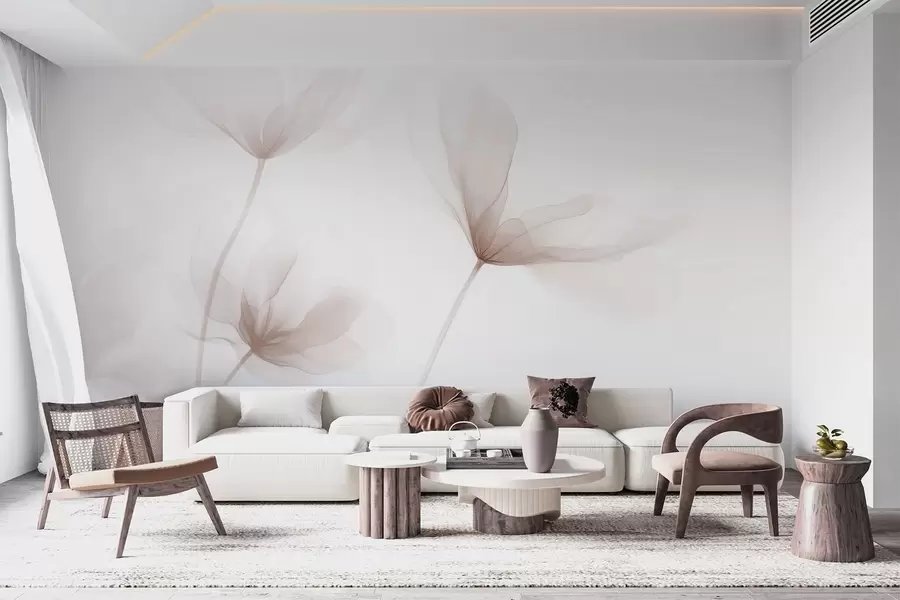 fotószőnyeg Légies bézs virágok minimalista, könnyed stílusban w09734