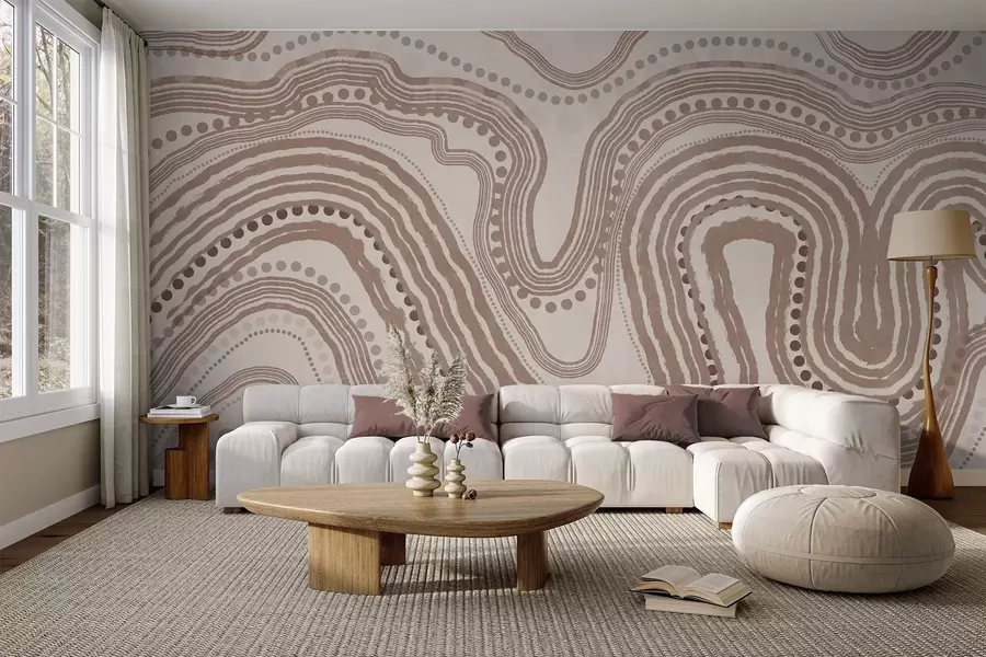 fotószőnyeg Absztrakt barna és bézs hullámvonalak és pontok, modern texturált művészet w09747v1