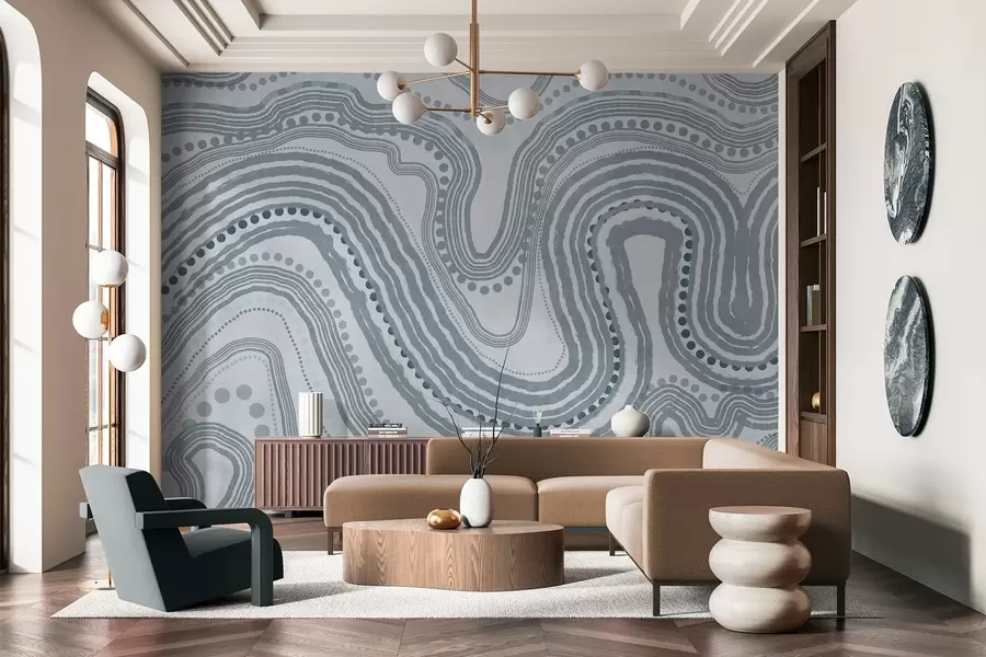 fotószőnyeg Absztrakt kék hullámvonalak és pontok, modern texturált művészet w09747v3