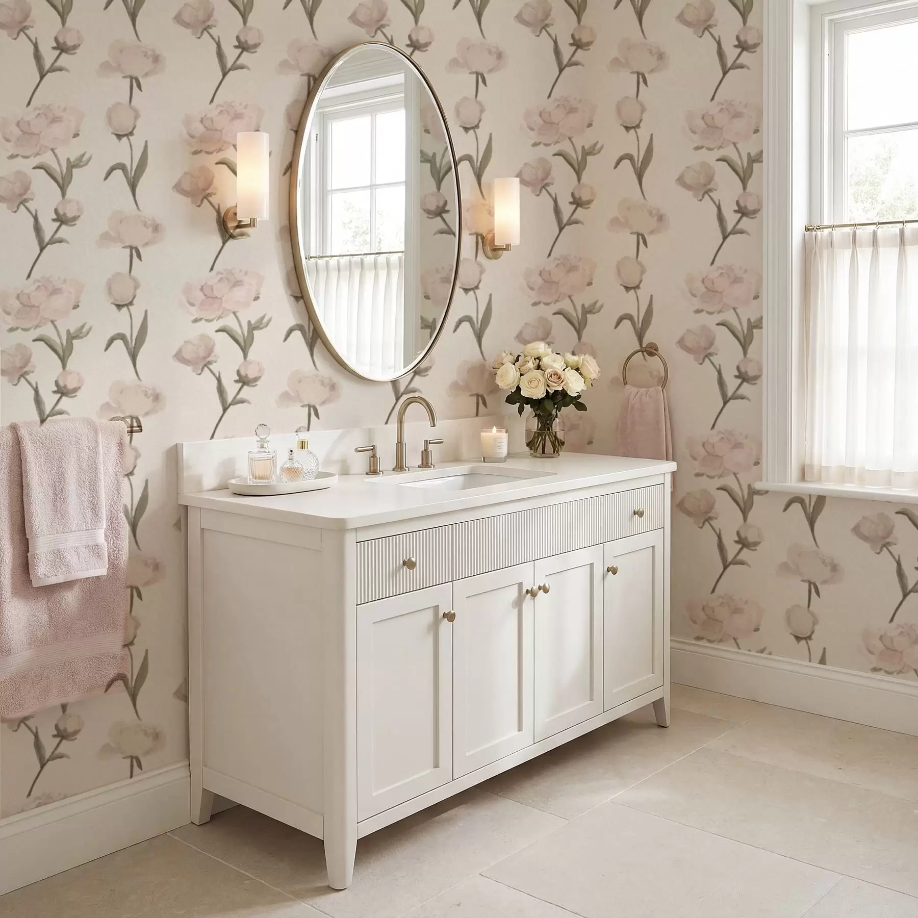 fotószőnyeg Puha rózsaszín pünkösdi rózsák világos háttér előtt a01114