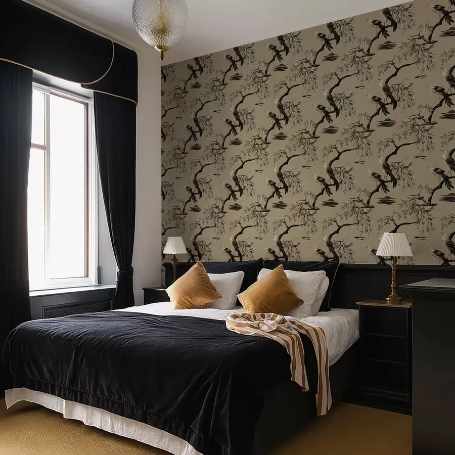 fotószőnyeg Madarak ágon monokróm színekben a01116v2