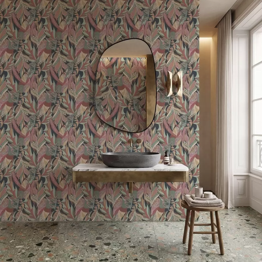 fotószőnyeg Színes mintás levelek sötét háttér előtt a01120