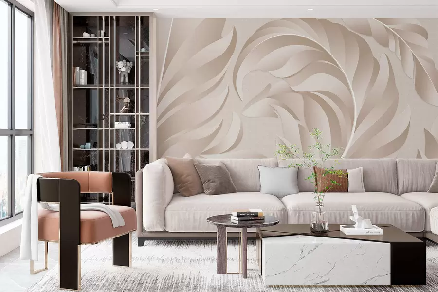 fotószőnyeg nagy textúrájú tollak bézs és púder árnyalatokban w05231