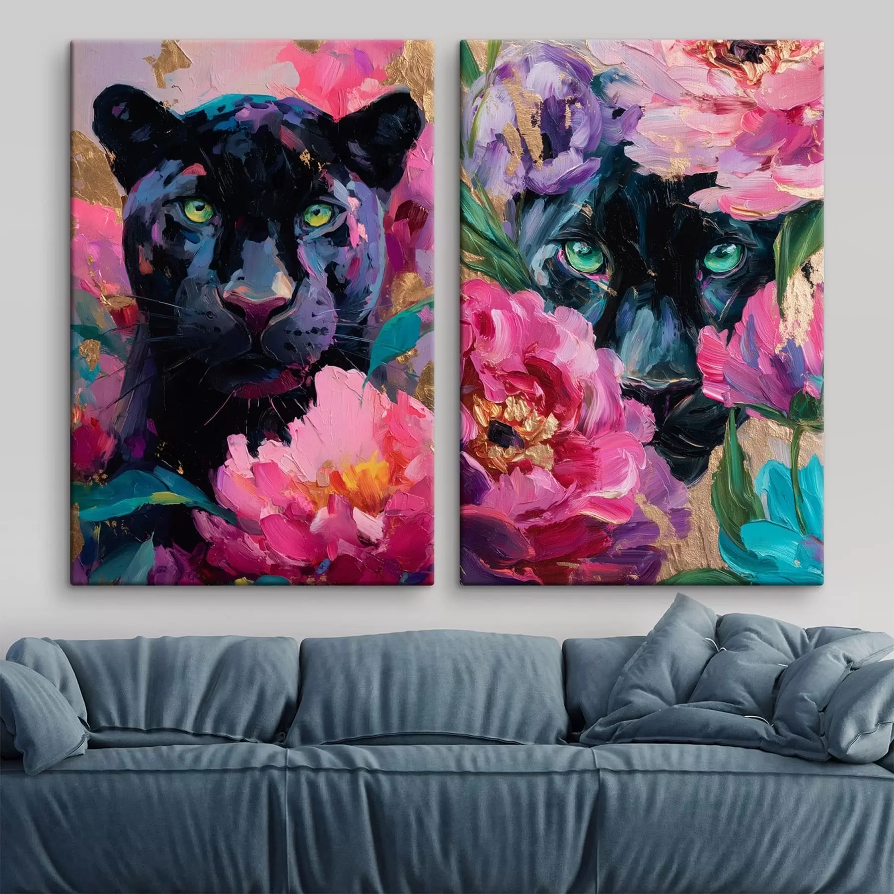 fotótapéta fekete párduc a pünkösdi rózsák között m30090