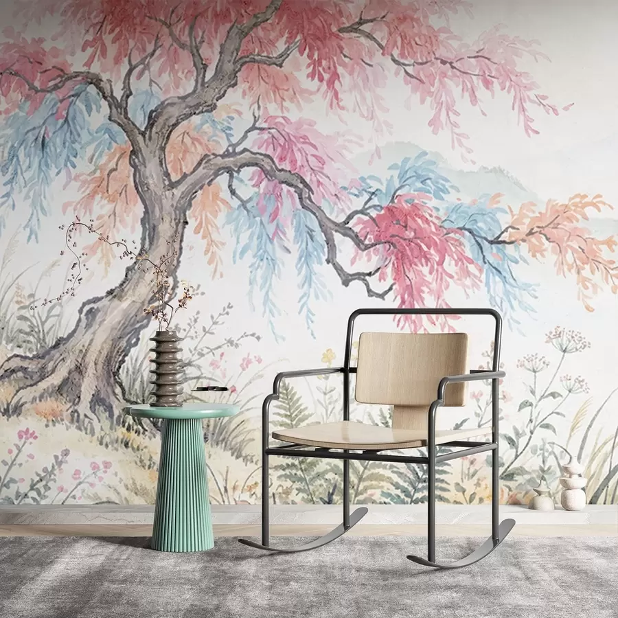 fotószőnyeg Színes kert festve betonfalra w05246