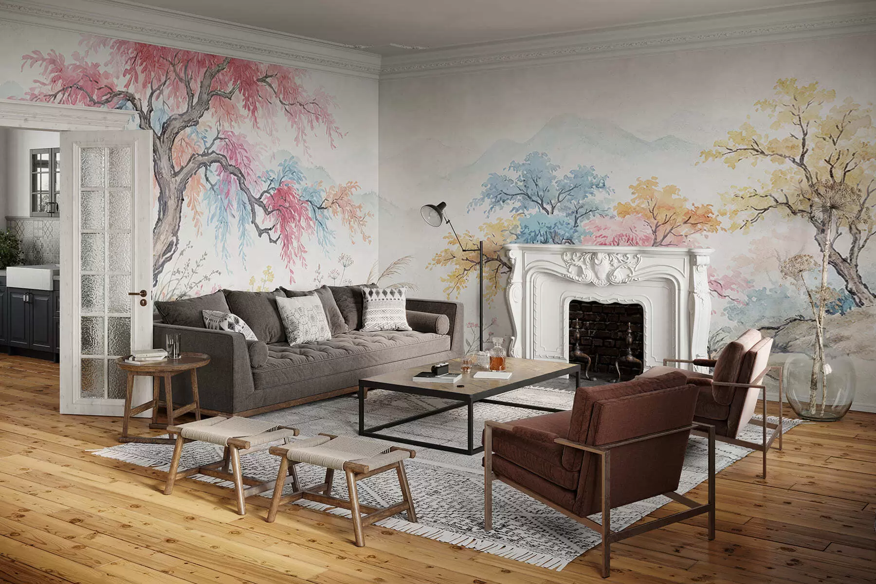 fotószőnyeg Színes kert festve betonfalra w05246