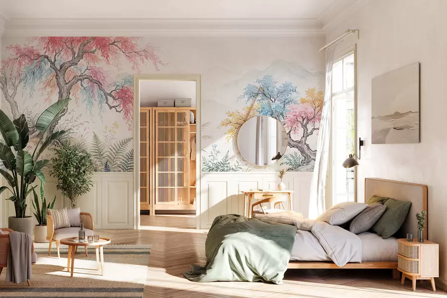 fotószőnyeg Színes kert festve betonfalra w05246