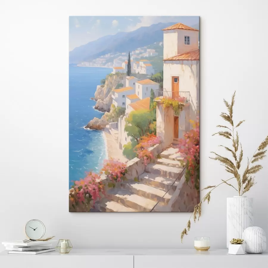 fotótapéta impresszionista mediterrán sziklafalú falu s48060