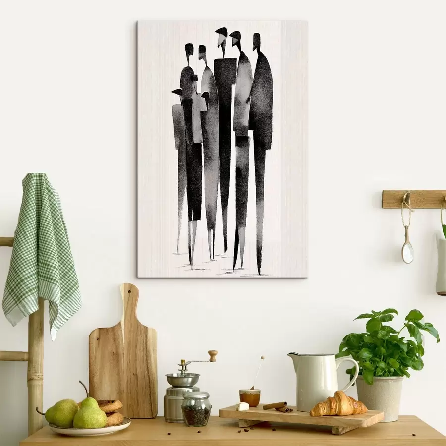 fotótapéta minimalista, hosszúkás emberi alakok sorban állnak s48068