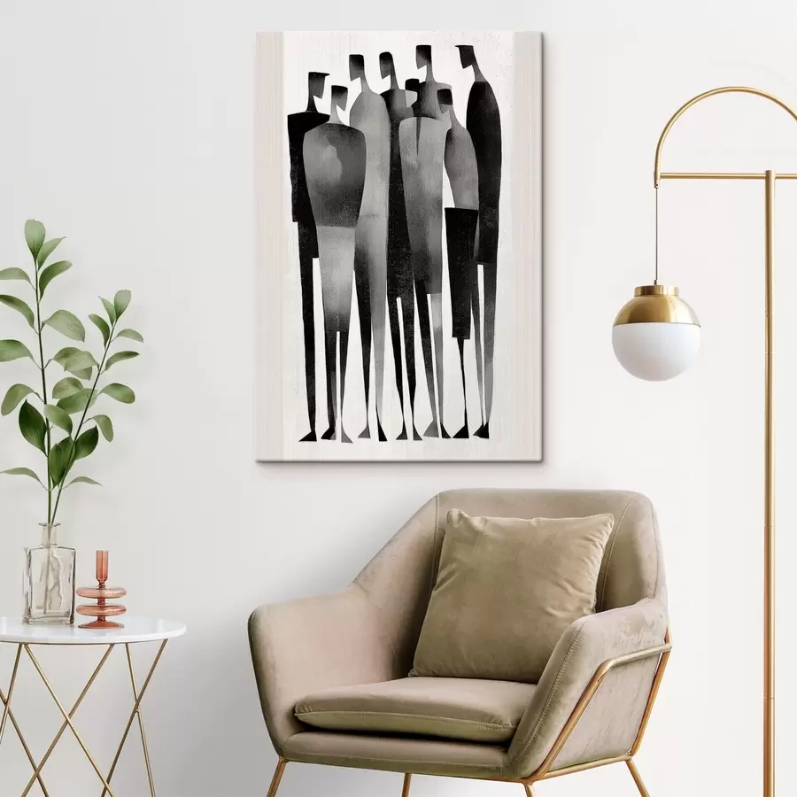 fotótapéta minimalista, hosszúkás emberi alakok sorban állnak s48069