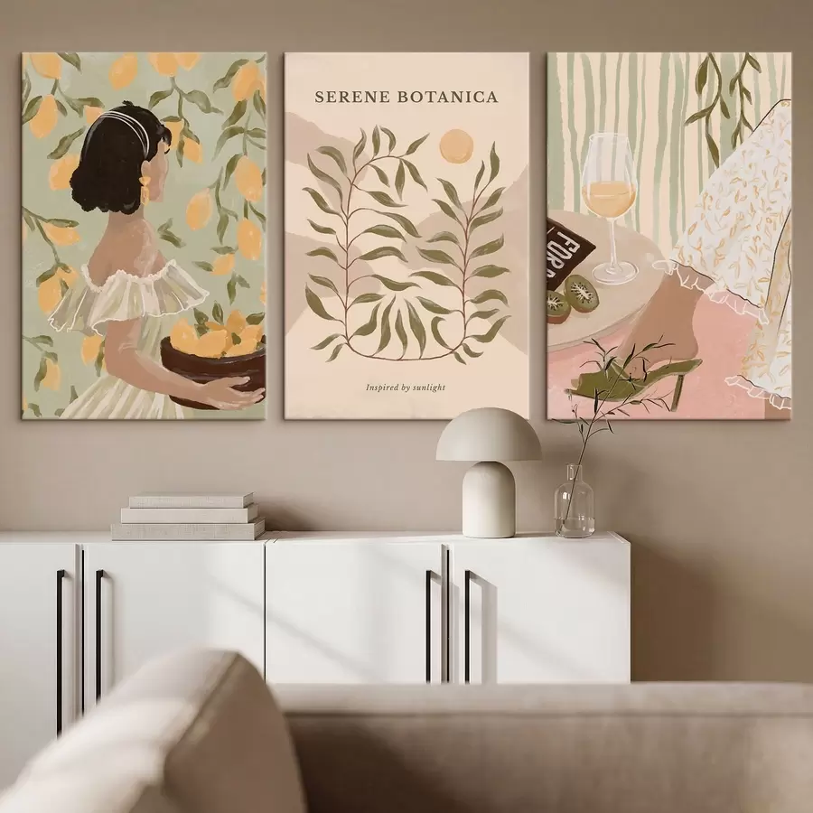 fotótapéta Nő citromokkal, poszterrel és asztallal m30098