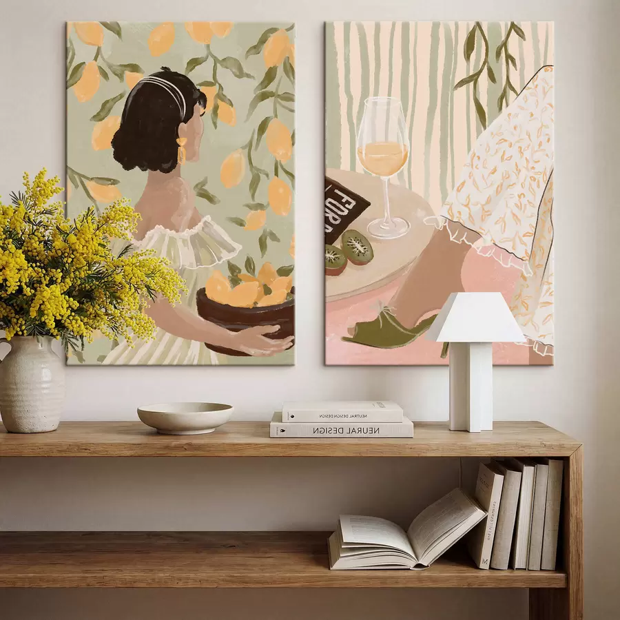 fotótapéta Nő citromokkal és asztal üveggel m30104