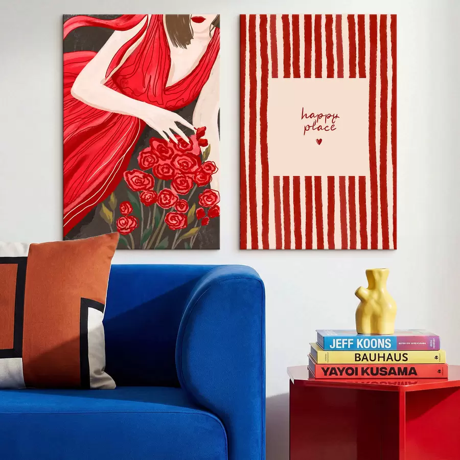 fotótapéta Nő rózsákkal és piros mintával m30107