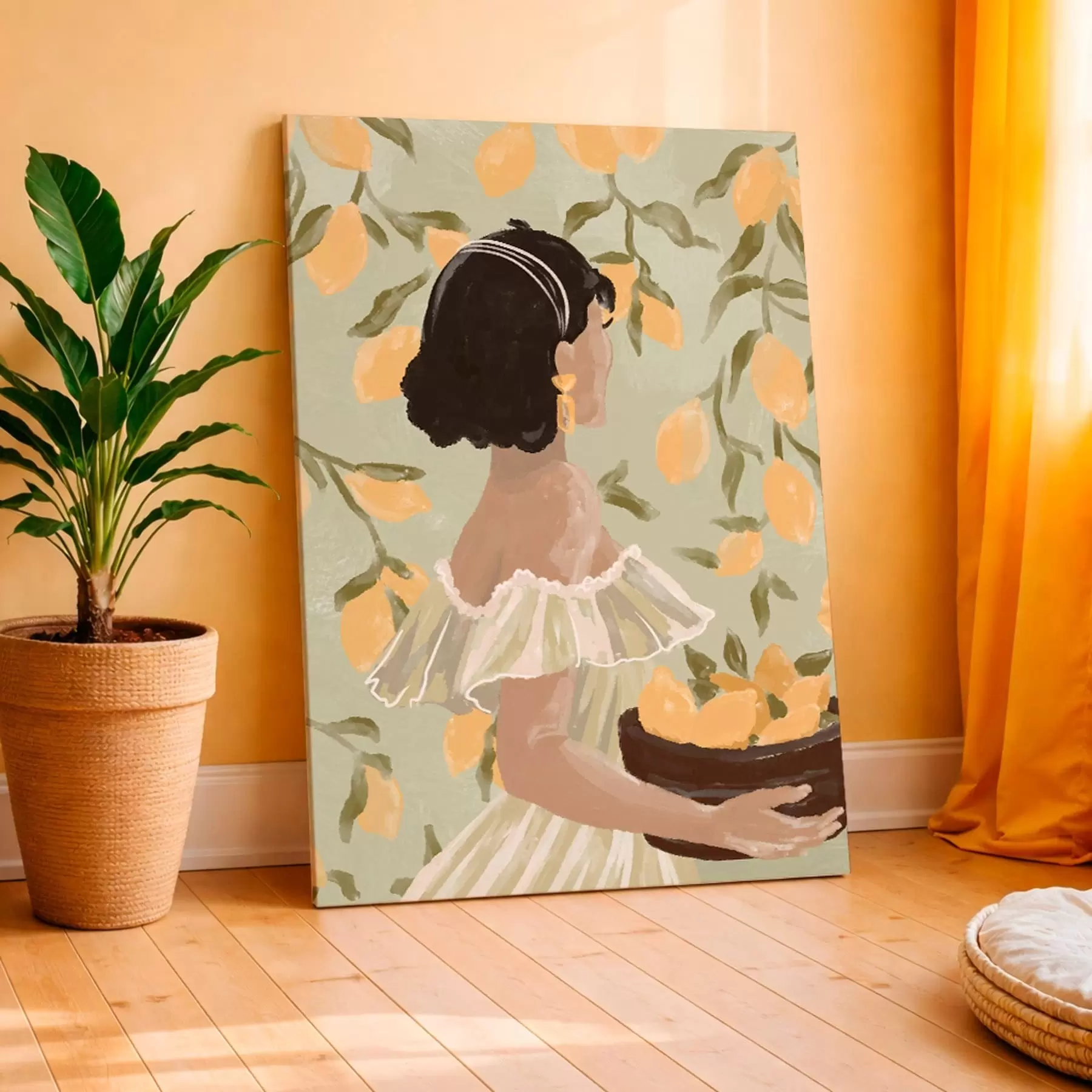 fotótapéta Nő, aki egy tál citromot tart a kezében s48023