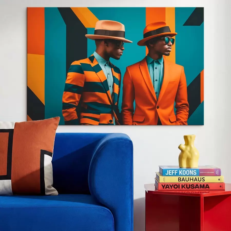 fotótapéta Két férfi világos öltönyben és kalapban s48091