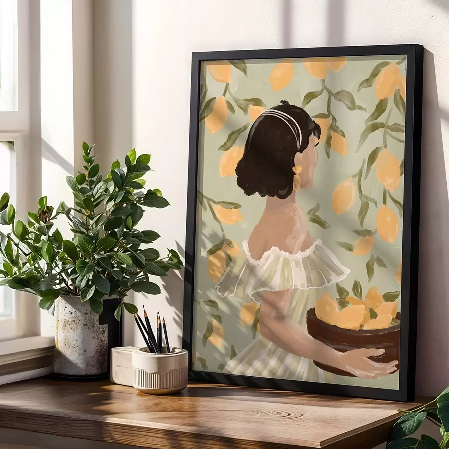 fotószőnyeg Nő, aki egy tál citromot tart a kezében f48023