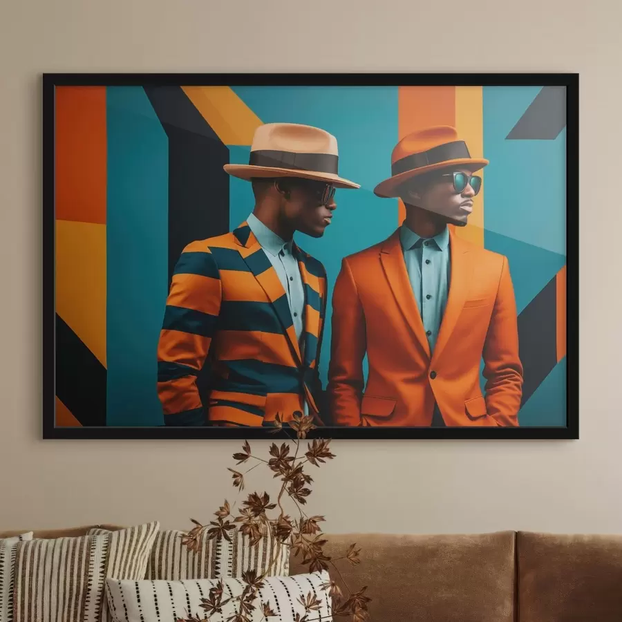 fotószőnyeg Két férfi világos öltönyben és kalapban f48091