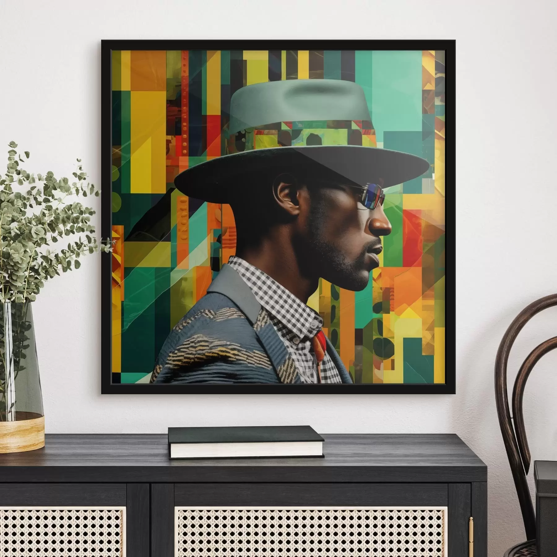 fotószőnyeg Kalapos férfi portré élénk háttér előtt f48100