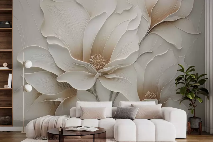 fotószőnyeg Dombornyomott bézs virág dombornyomás közeli felvétel w05269