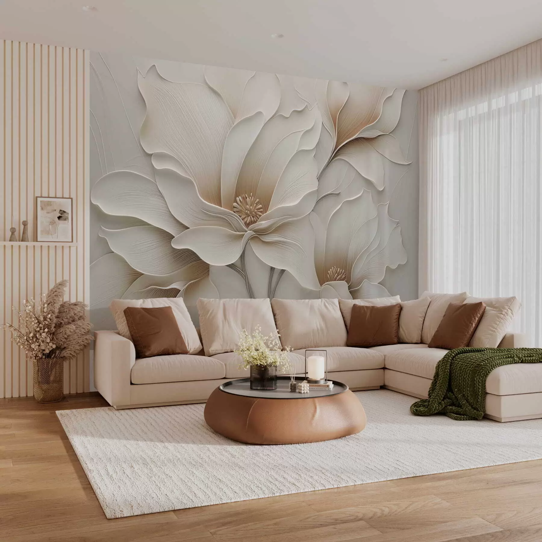 fotószőnyeg Dombornyomott bézs virág dombornyomás közeli felvétel w05269