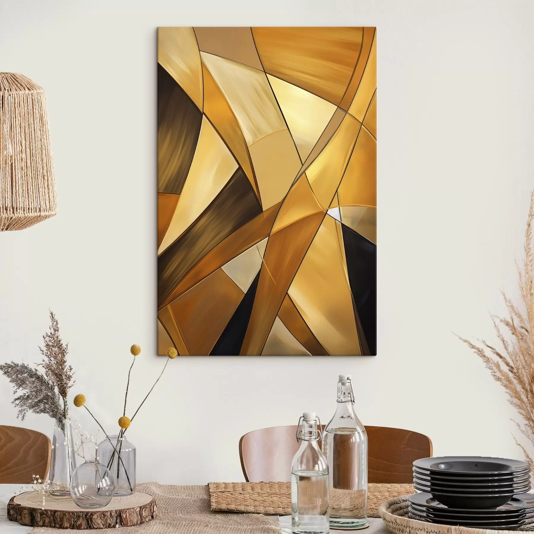 fotótapéta Absztrakt geometriai formák narancssárga, barna és fehér árnyalatokban, vékony kontúrokkal, texturált háttérrel s47864