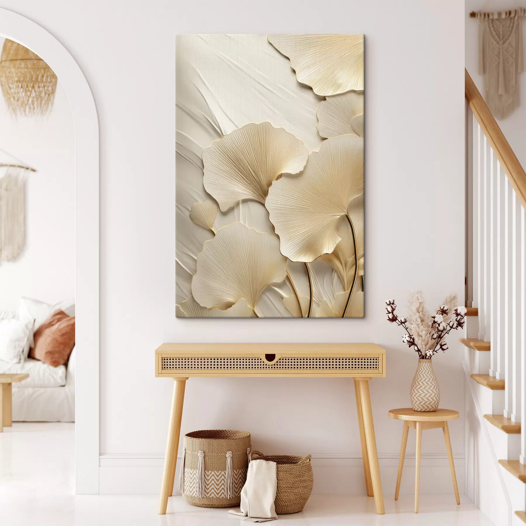 fotótapéta Ginkgo levélkivonat texturált, világos háttér előtt, elegáns és absztrakt kompozíció s47867