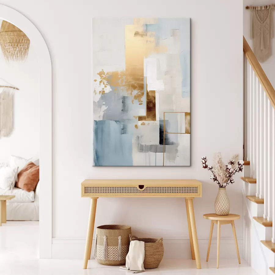 fotótapéta Absztrakt geometriai formák sárga, kék és fehér színekkel, texturált és minimalista kompozícióval s47881