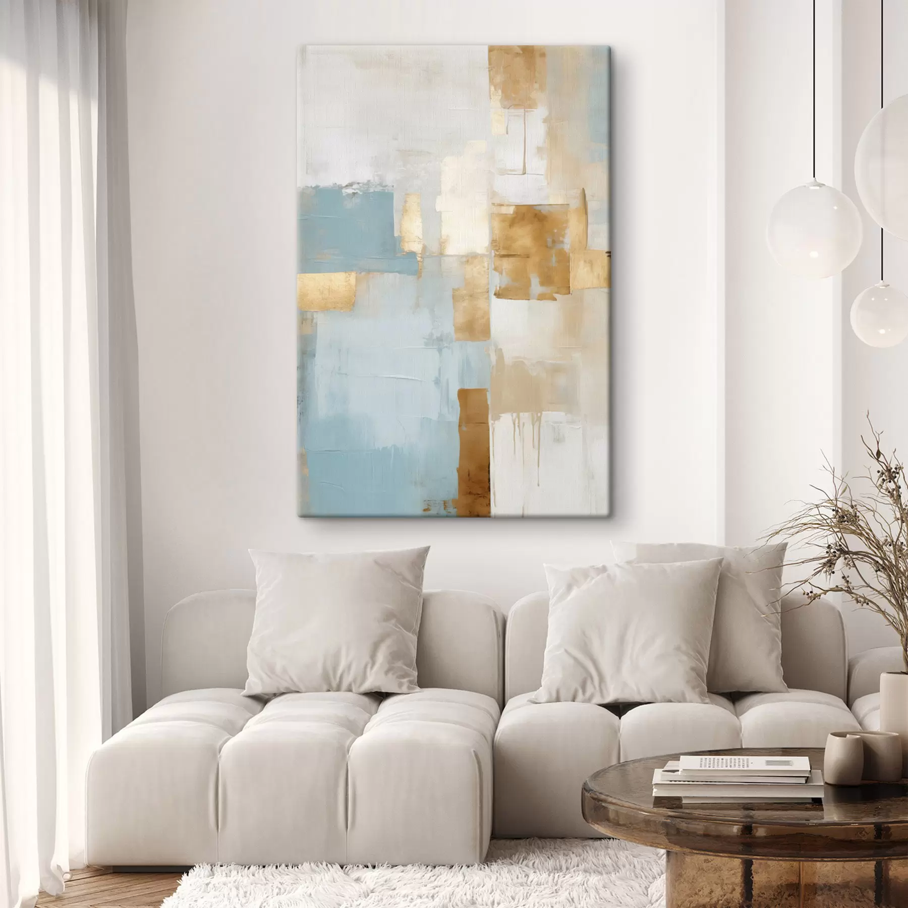 fotótapéta Absztrakt geometriai formák sárga, kék és fehér színekkel, texturált és minimalista kompozícióval s47882